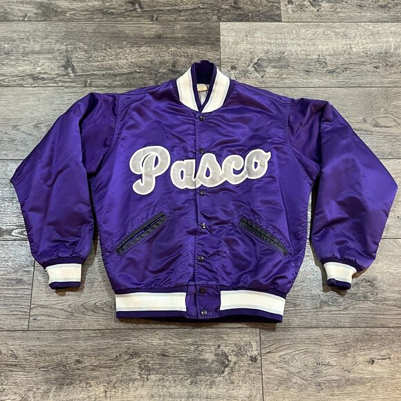 Vintage 90's Purple Pasco High School Prep Embroidered Bomber Jacket Men's Large - Picture 1 of 9